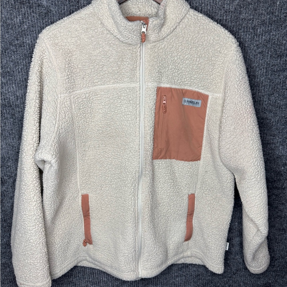 Magellan Outdoors Women's Full Zip Fleece Jacket Classic Fit Beige Size 1X